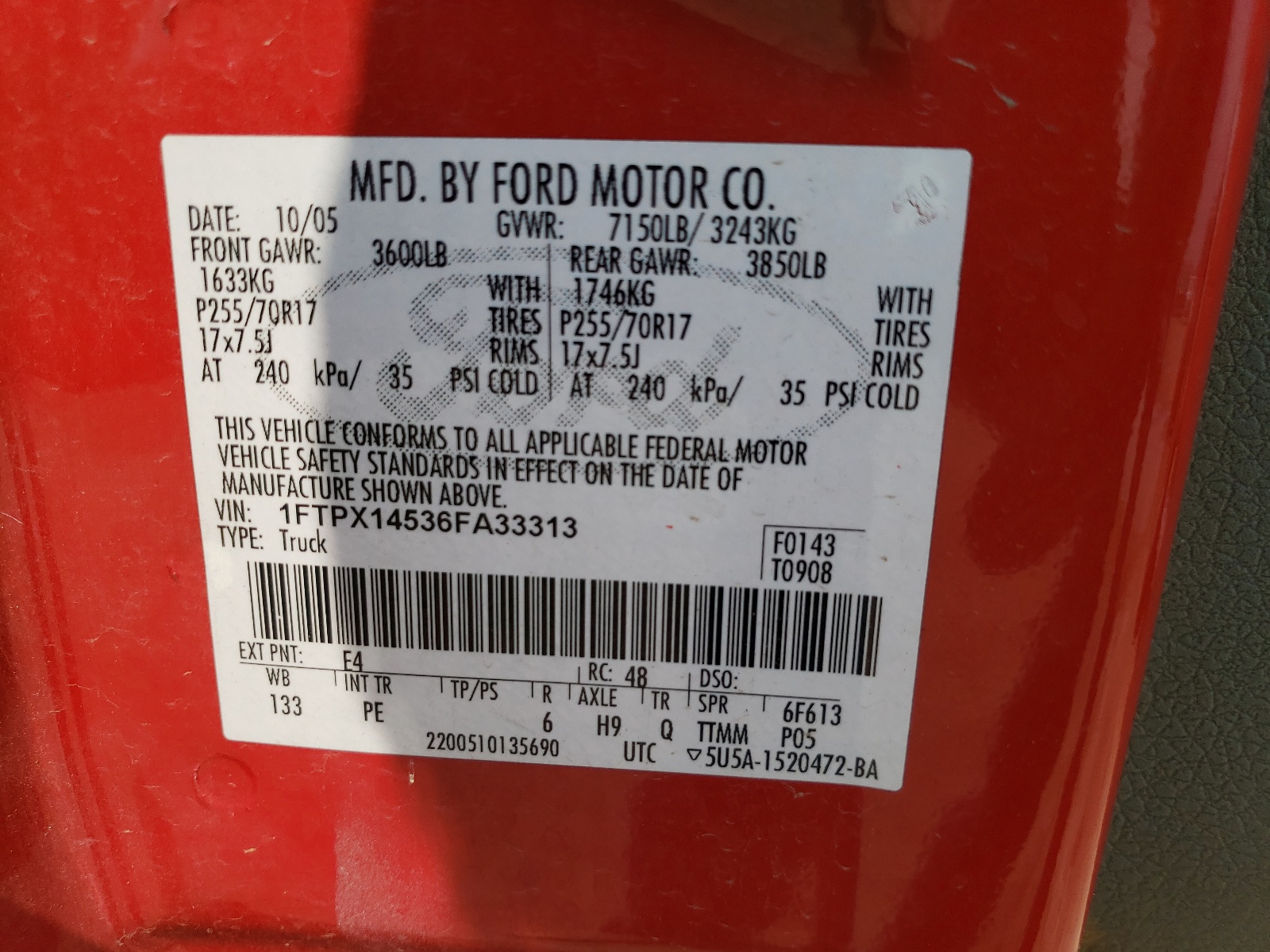 1FTPX14536FA33313 2006 Ford F150