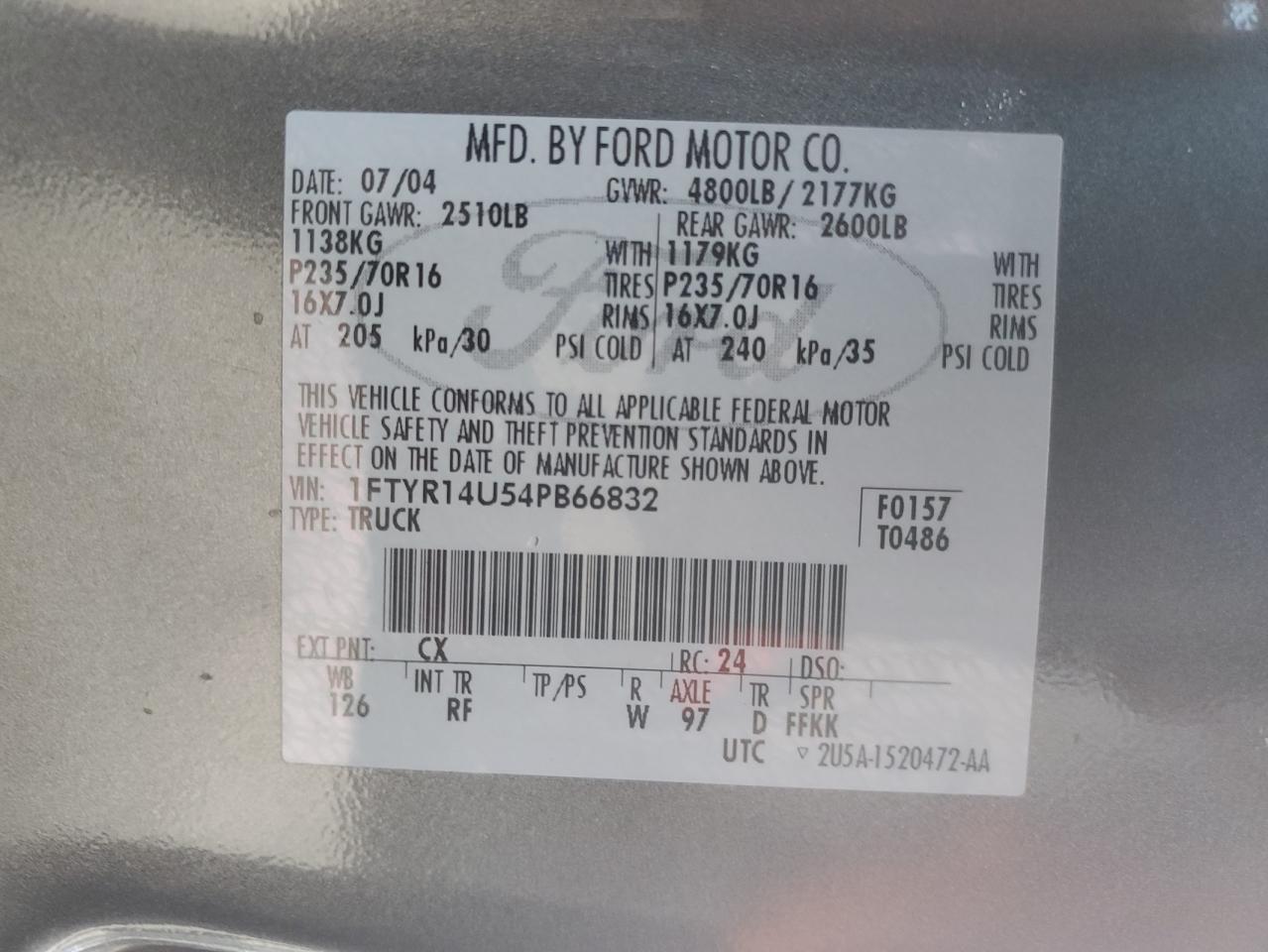 1FTYR14U54PB66832 2004 Ford Ranger Super Cab