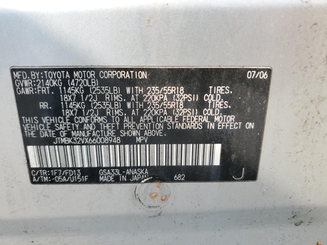 2006 Toyota Rav4 Sport VIN: JTMBK32VX66008948 Lot: 63231484