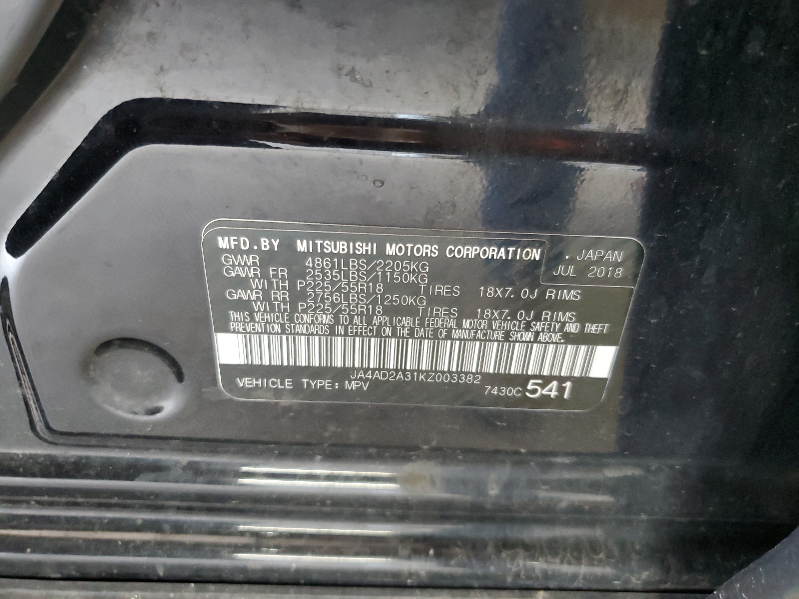 JA4AD2A31KZ003382 2019 Mitsubishi Outlander Es