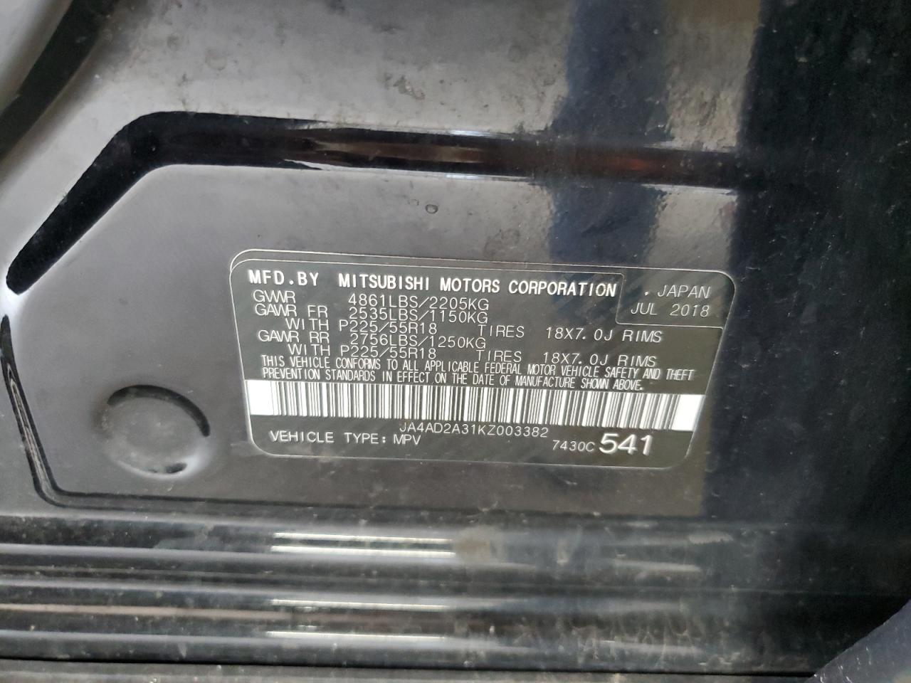 2019 Mitsubishi Outlander Es VIN: JA4AD2A31KZ003382 Lot: 64601834