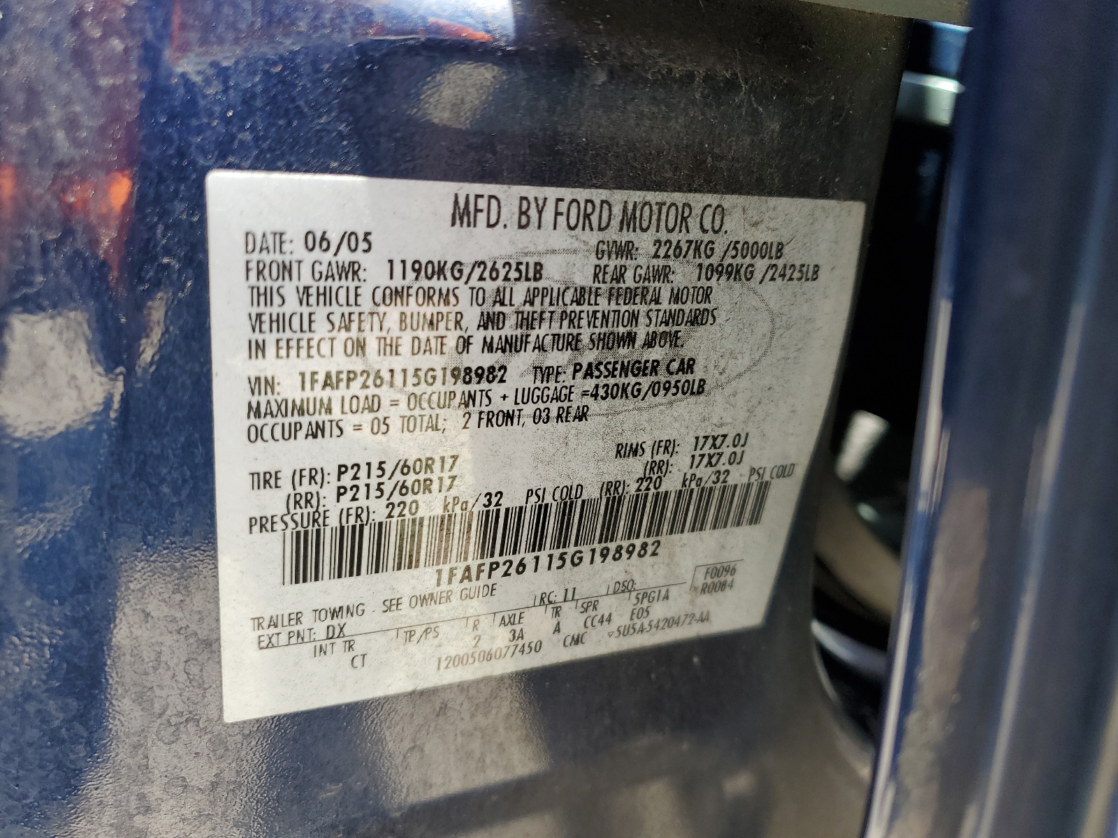 1FAFP26115G198982 2005 Ford Five Hundred Se