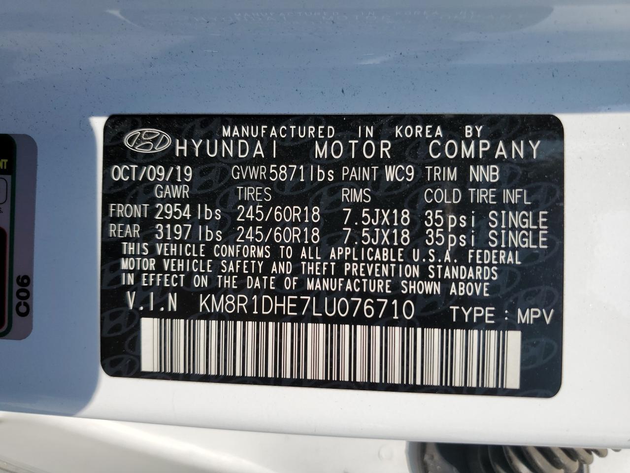 KM8R1DHE7LU076710 2020 Hyundai Palisade Se