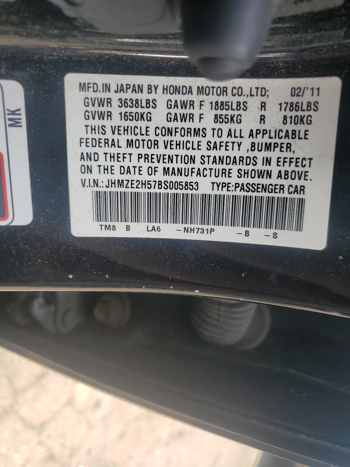 JHMZE2H57BS005853 2011 Honda Insight Lx