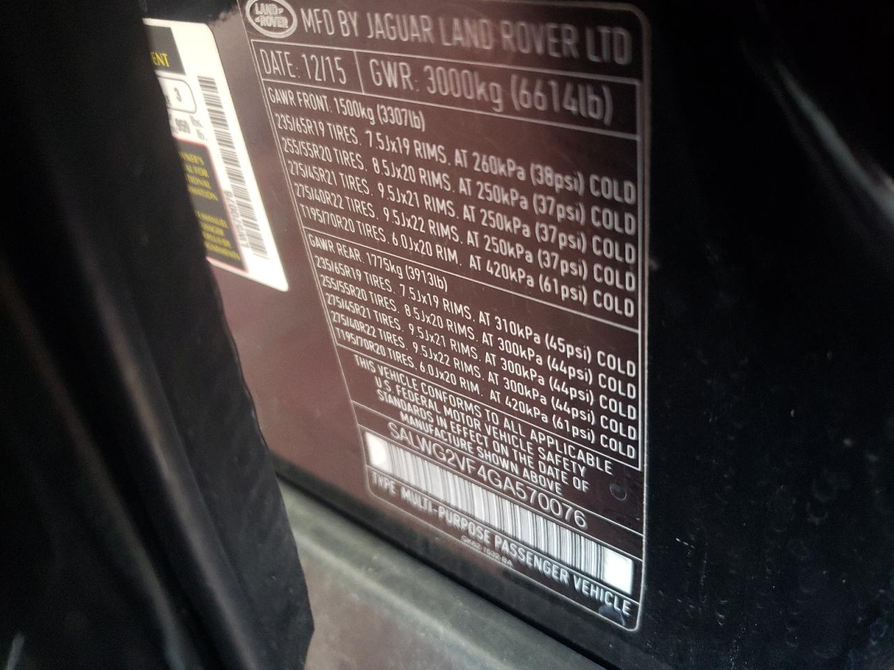 2016 Land Rover Range Rover Sport Se VIN: SALWG2VF4GA570076 Lot: 64015404