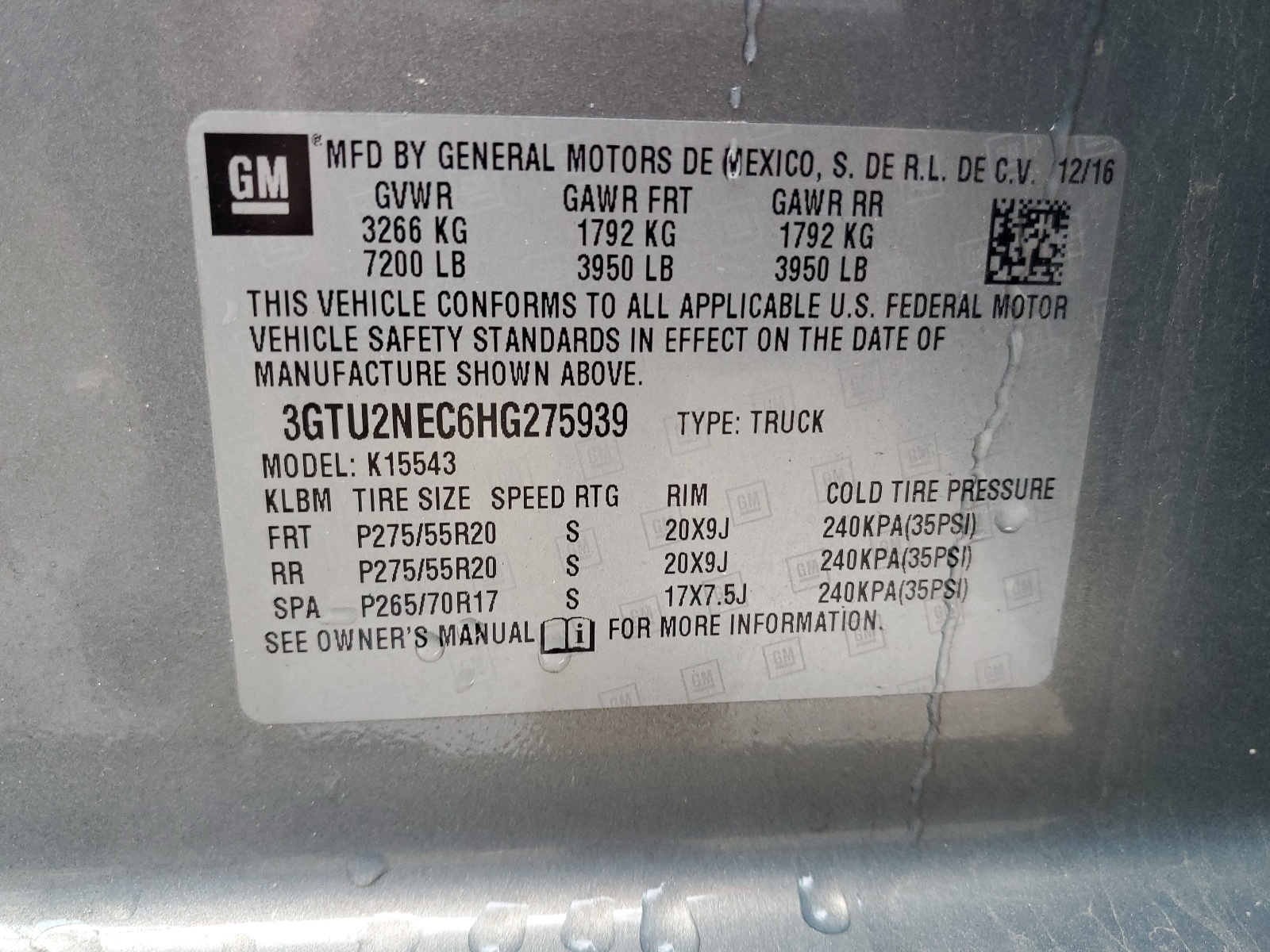 3GTU2NEC6HG275939 2017 GMC Sierra K1500 Slt