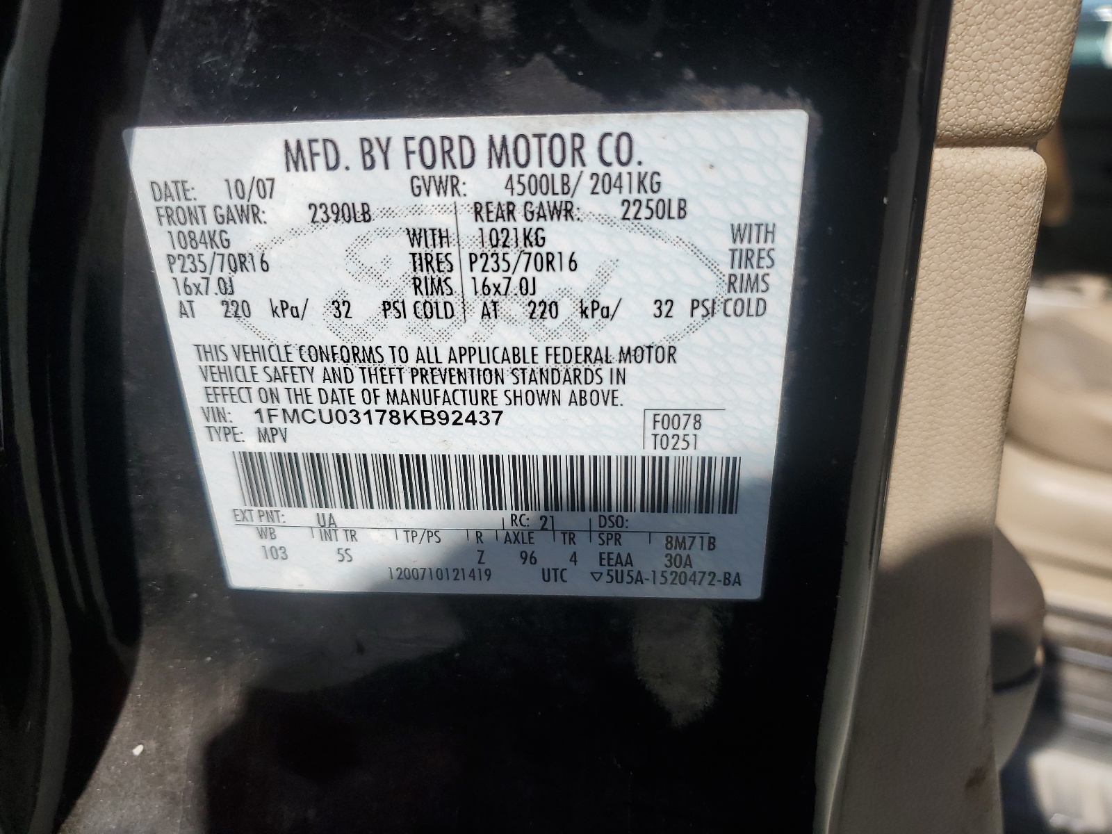 1FMCU03178KB92437 2008 Ford Escape Xlt
