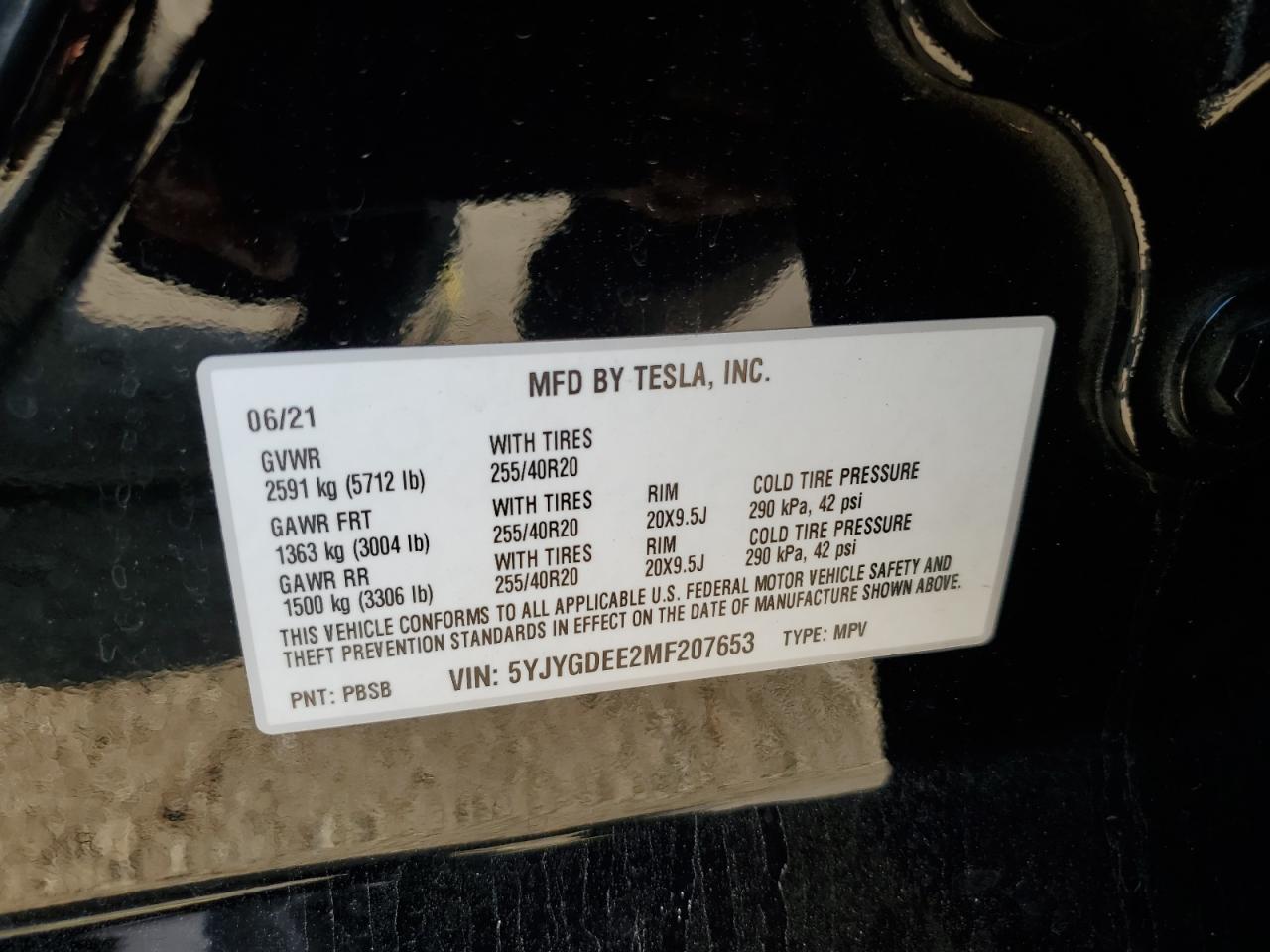 5YJYGDEE2MF207653 2021 Tesla Model Y