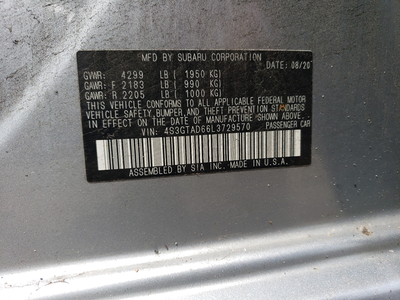 4S3GTAD66L3729570 2020 Subaru Impreza Premium