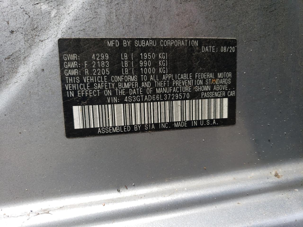 2020 Subaru Impreza Premium VIN: 4S3GTAD66L3729570 Lot: 62879104