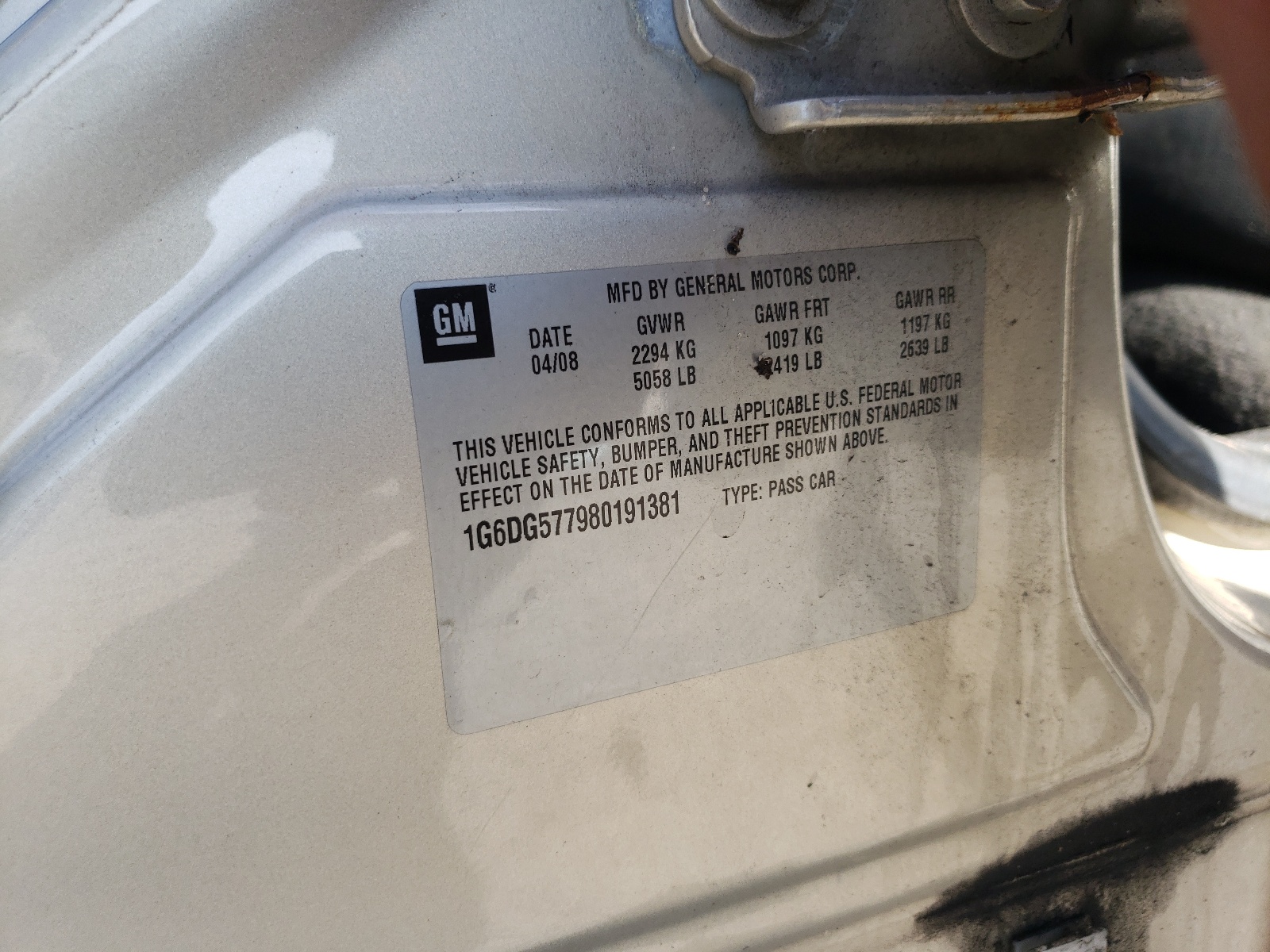 1G6DG577980191381 2008 Cadillac Cts