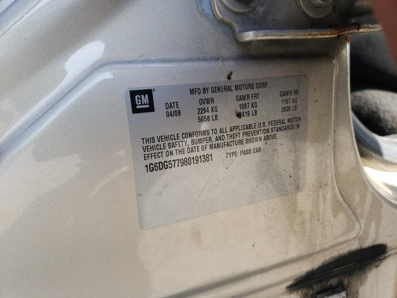 2008 Cadillac Cts VIN: 1G6DG577980191381 Lot: 65123904