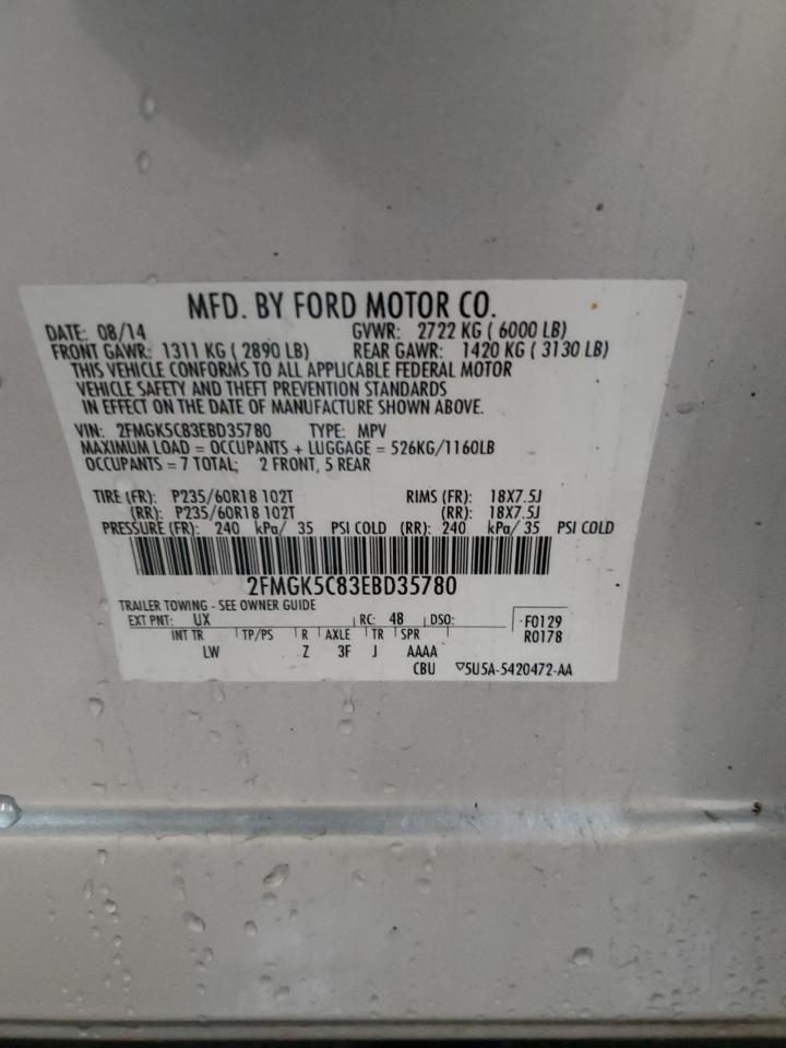 2014 Ford Flex Sel VIN: 2FMGK5C83EBD35780 Lot: 61464674