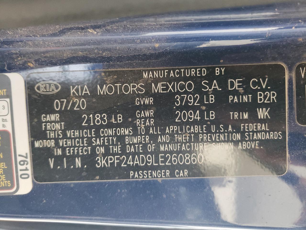 3KPF24AD9LE260860 2020 Kia Forte Fe