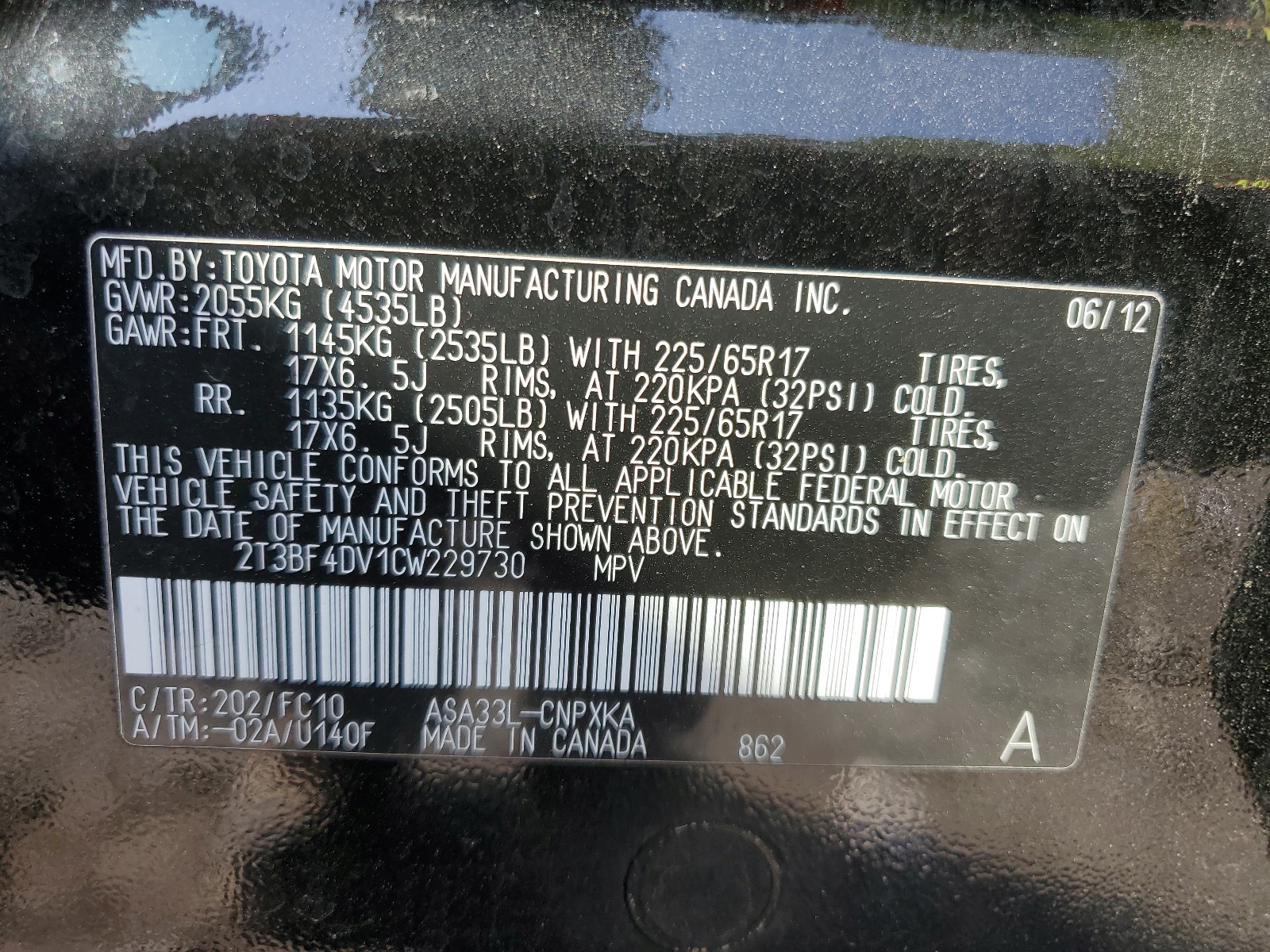 2T3BF4DV1CW229730 2012 Toyota Rav4