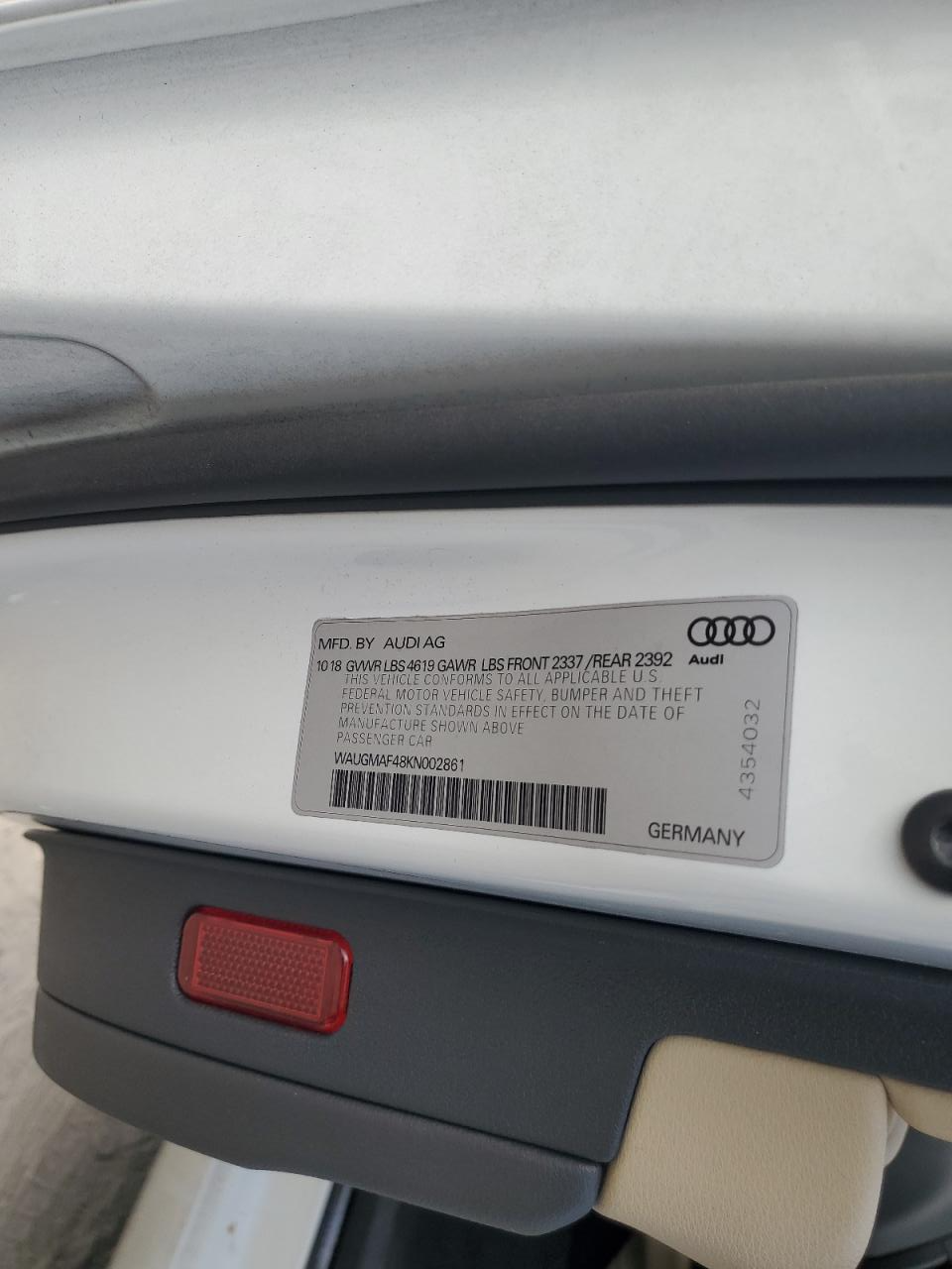WAUGMAF48KN002861 2019 Audi A4 Premium