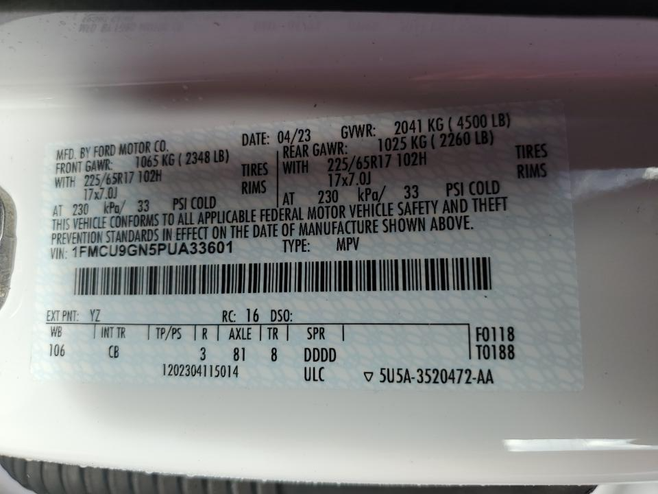 1FMCU9GN5PUA33601 2023 Ford Escape Active