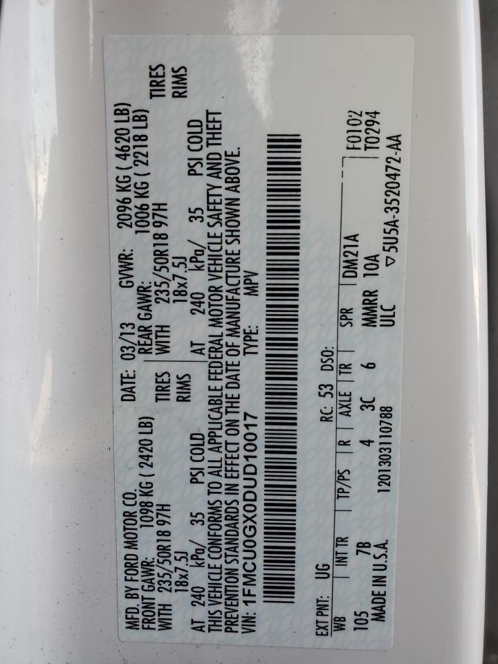 2013 Ford Escape Se VIN: 1FMCU0GX0DUD10017 Lot: 65127044