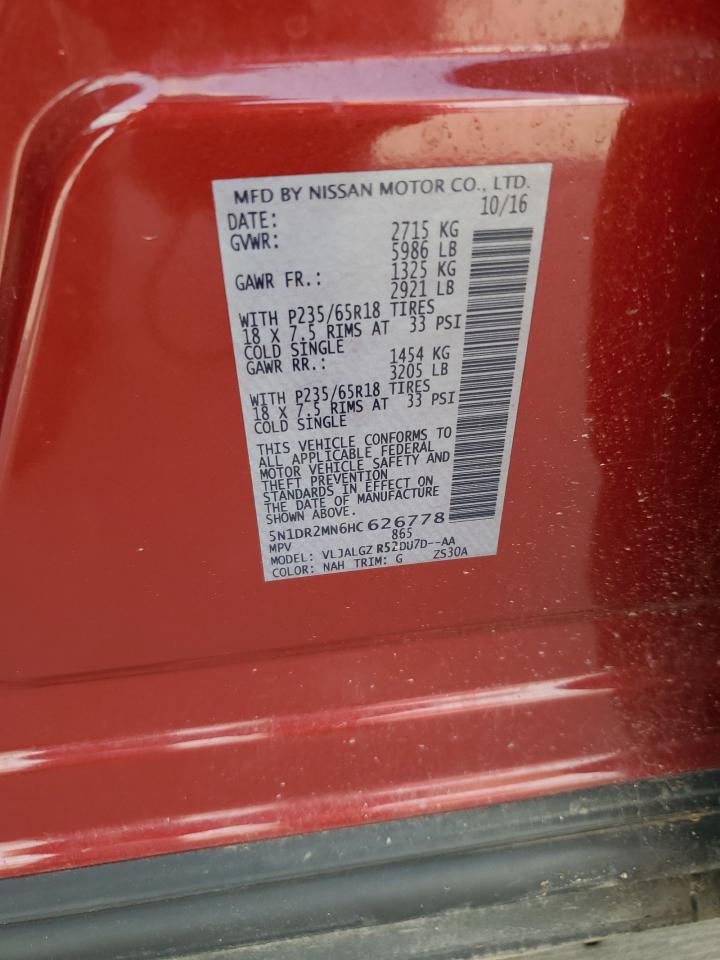 2017 Nissan Pathfinder S VIN: 5N1DR2MN6HC626778 Lot: 64507034