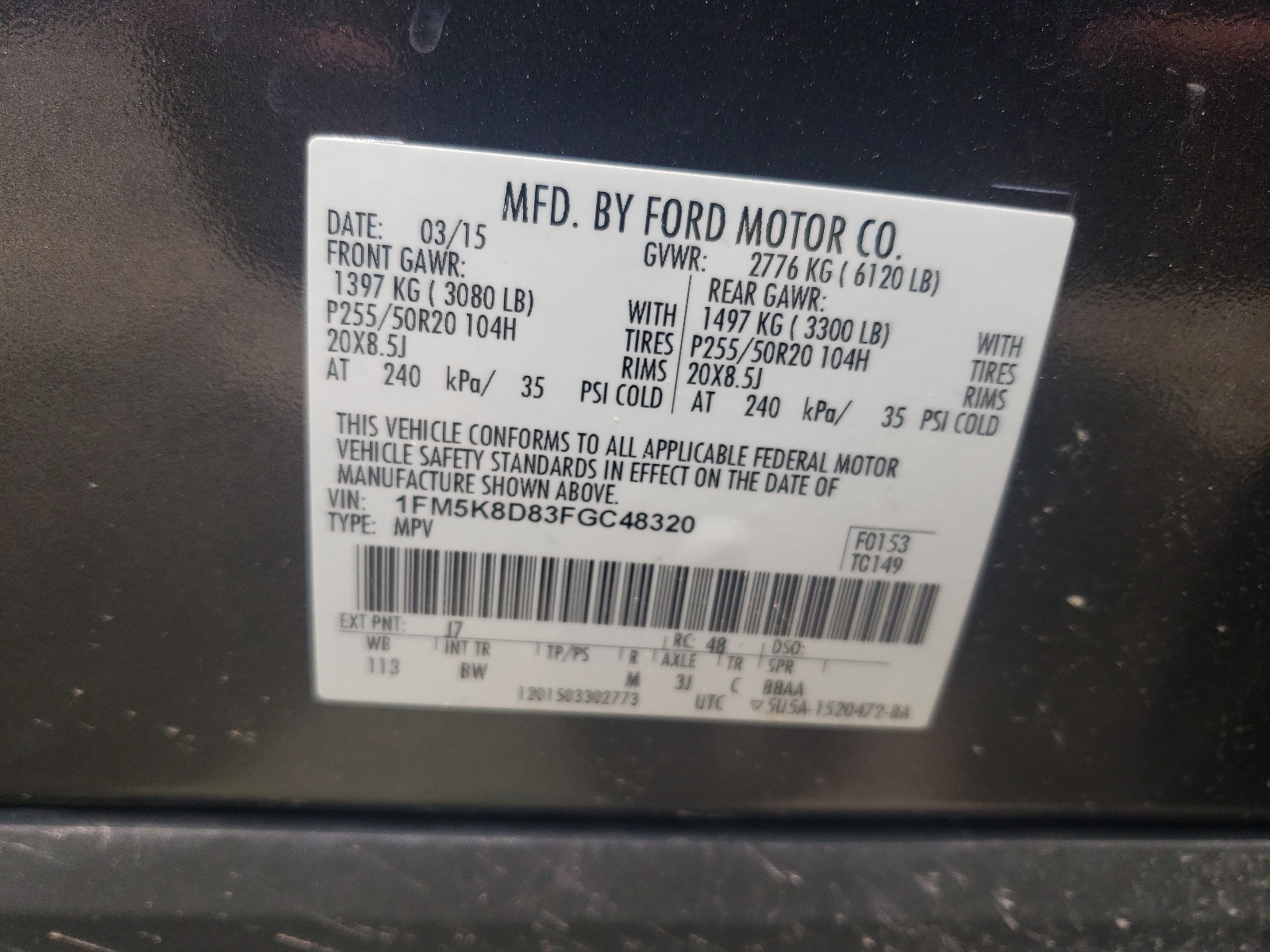 1FM5K8D83FGC48320 2015 Ford Explorer Xlt