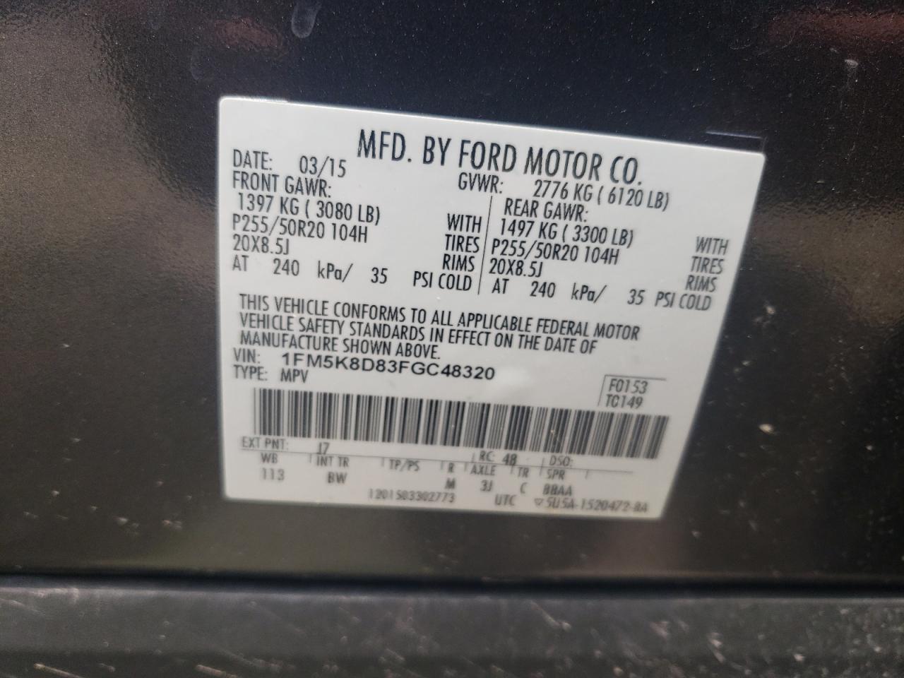 2015 Ford Explorer Xlt VIN: 1FM5K8D83FGC48320 Lot: 63624044