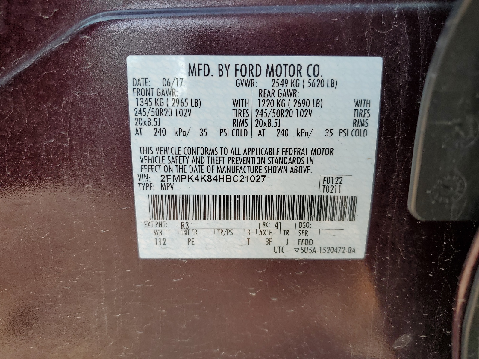 2FMPK4K84HBC21027 2017 Ford Edge Titanium