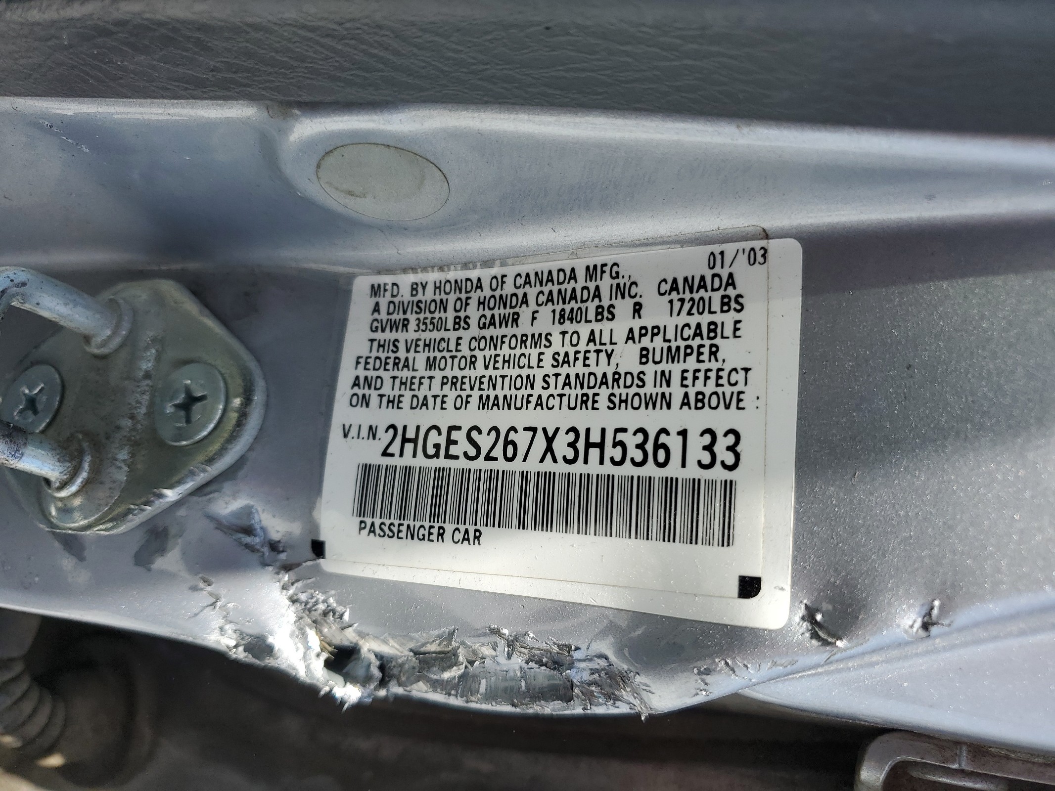 2HGES267X3H536133 2003 Honda Civic Ex