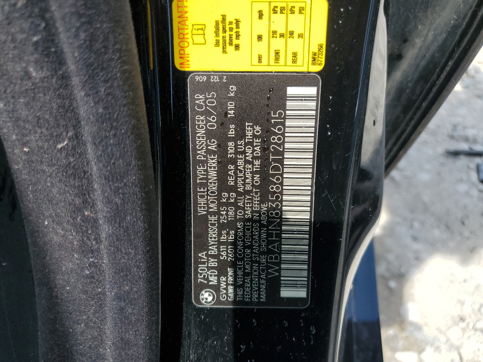 WBAHN83586DT28615 2006 BMW 750 Li