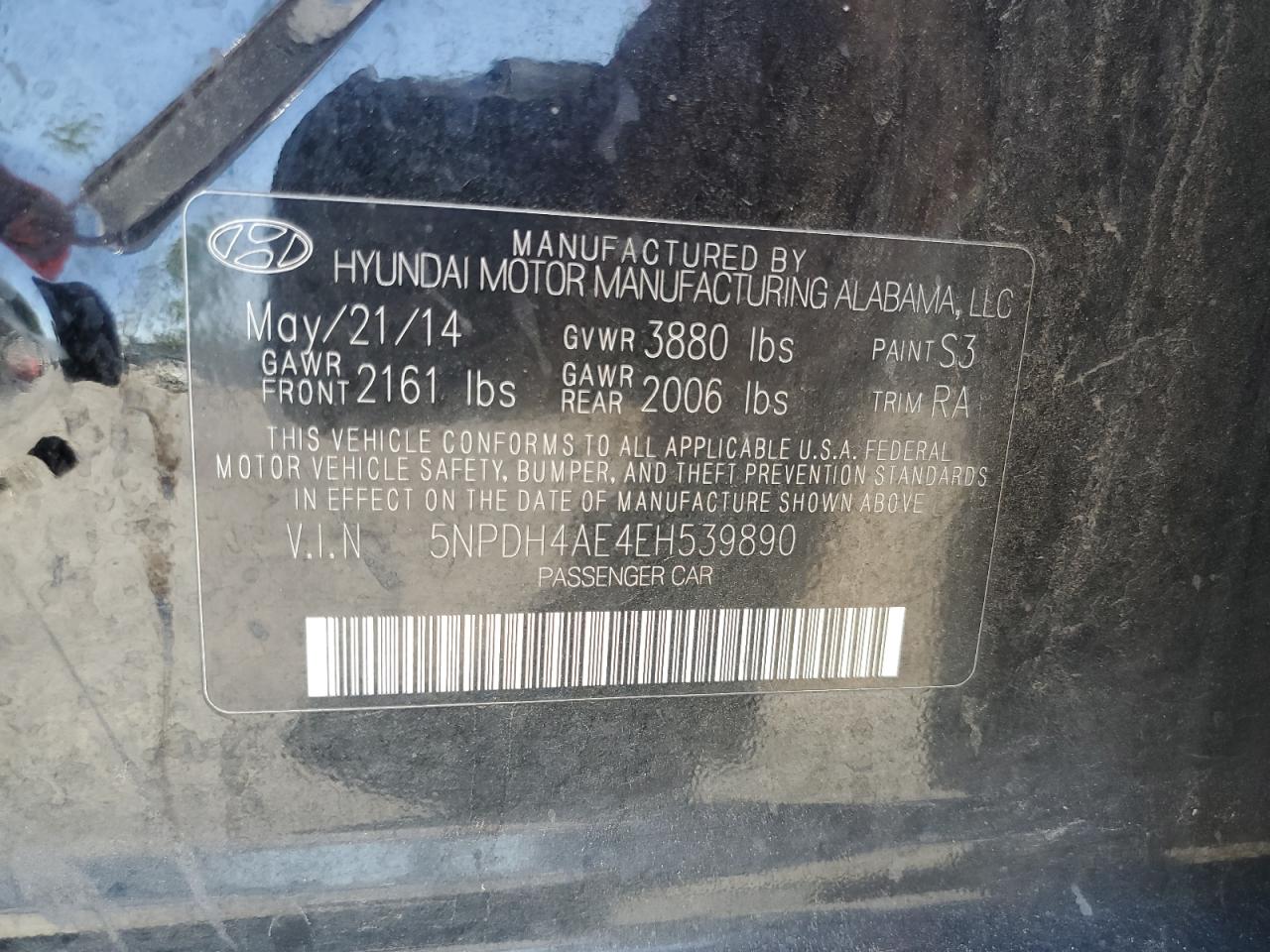 5NPDH4AE4EH539890 2014 Hyundai Elantra Se