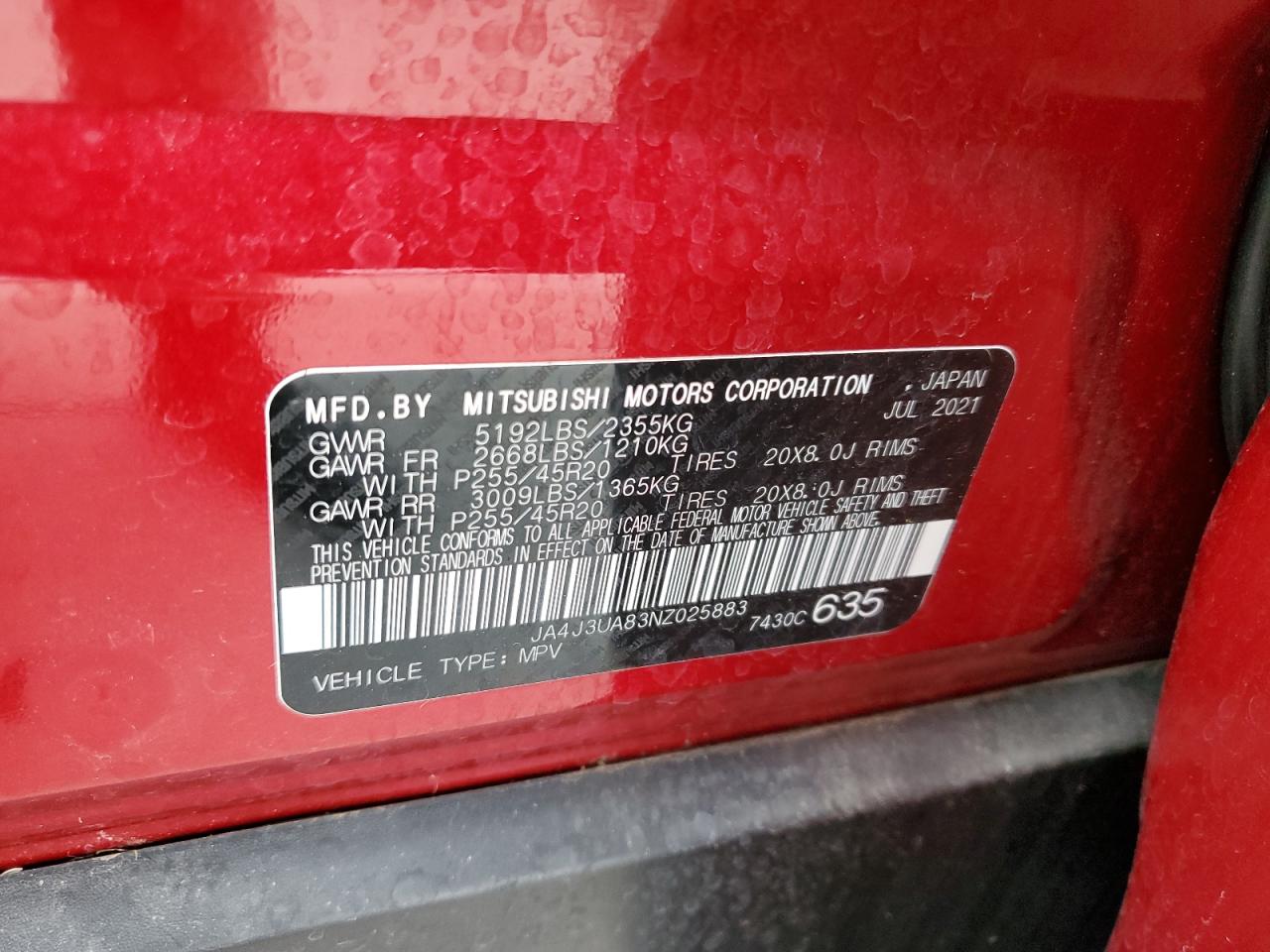 2022 Mitsubishi Outlander Se VIN: JA4J3UA83NZ025883 Lot: 64138694