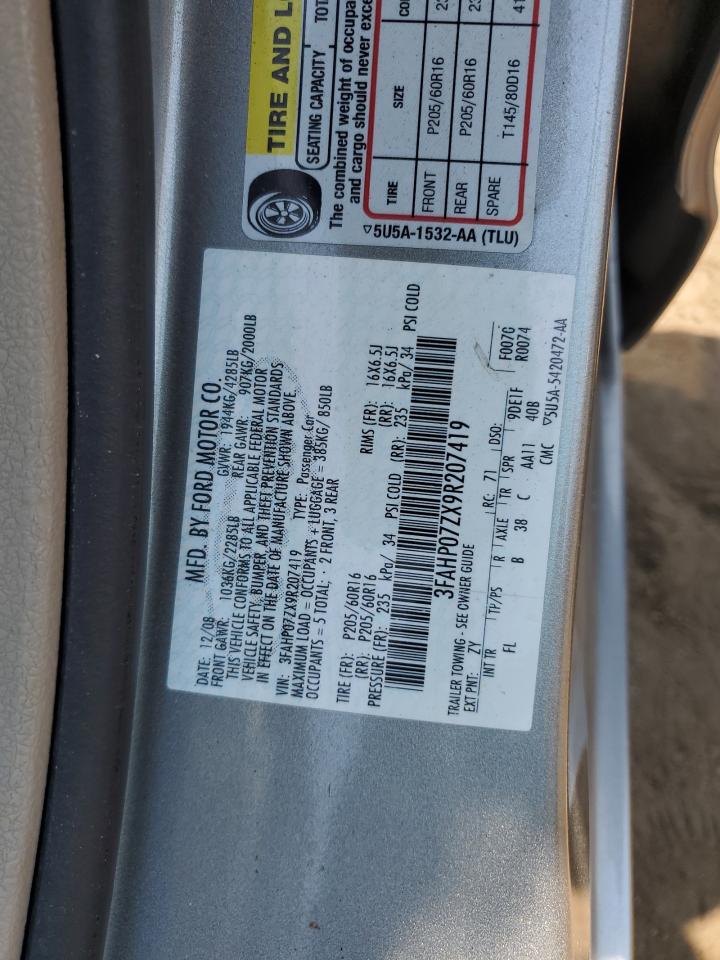 2009 Ford Fusion Se VIN: 3FAHP07ZX9R207419 Lot: 63832804