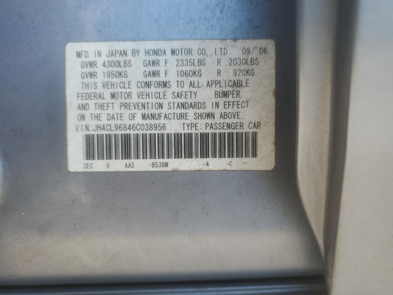 JH4CL96846C038956 2006 Acura Tsx