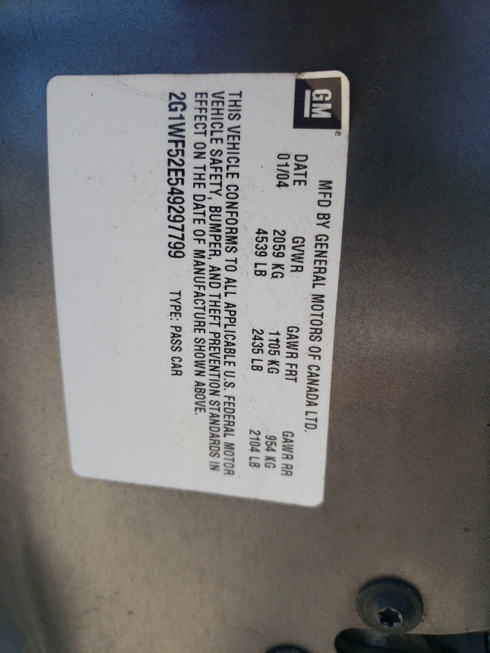 2G1WF52E549297799 2004 Chevrolet Impala