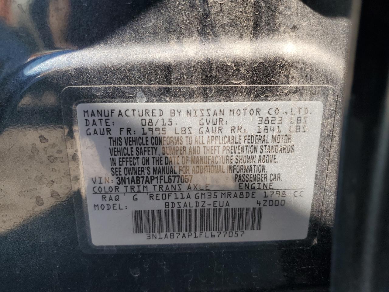 2015 Nissan Sentra S VIN: 3N1AB7AP1FL677057 Lot: 61927394