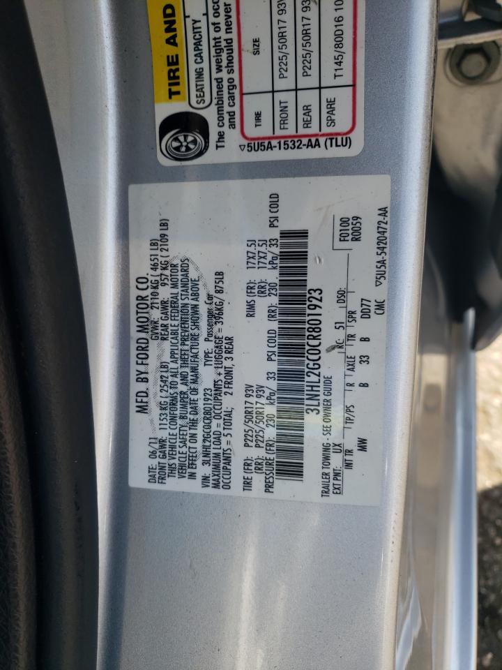 2012 Lincoln Mkz VIN: 3LNHL2GC0CR801923 Lot: 63325084