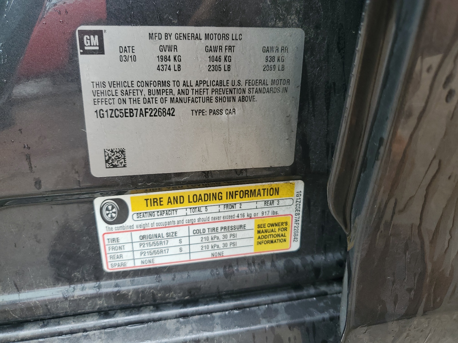 1G1ZC5EB7AF226842 2010 Chevrolet Malibu 1Lt