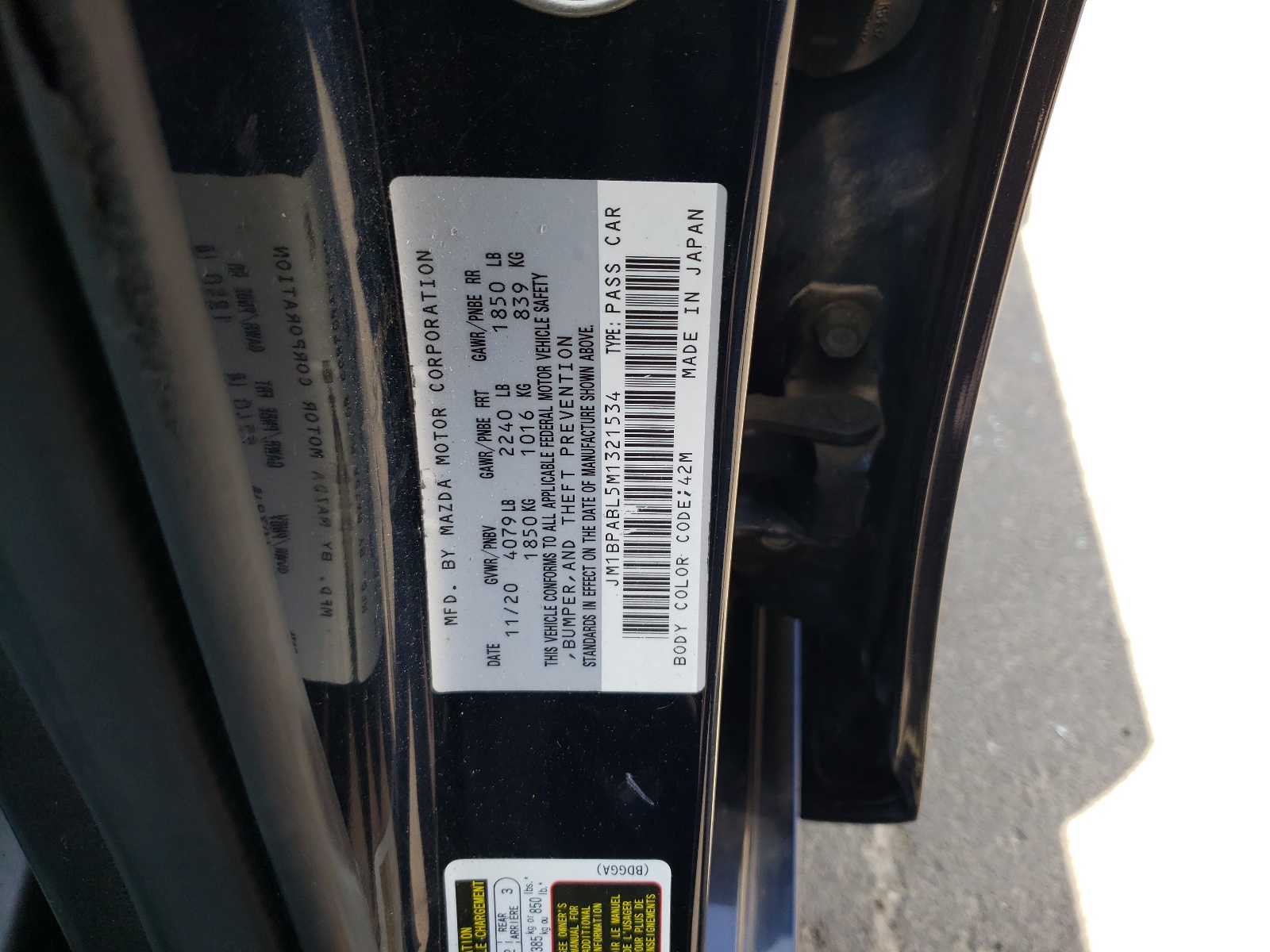 JM1BPABL5M1321534 2021 Mazda 3 Select