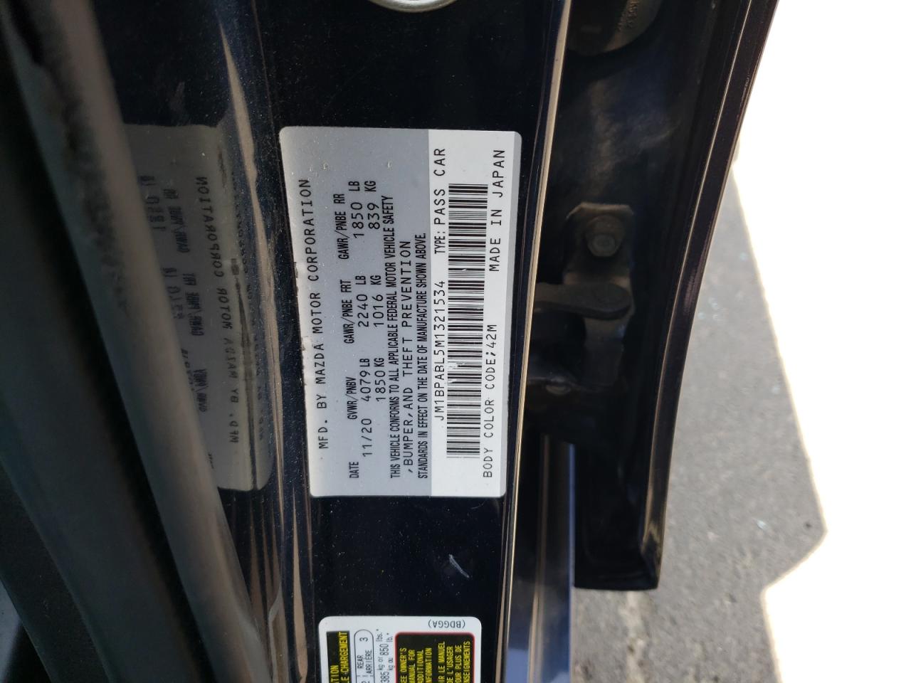 2021 Mazda 3 Select VIN: JM1BPABL5M1321534 Lot: 64521954