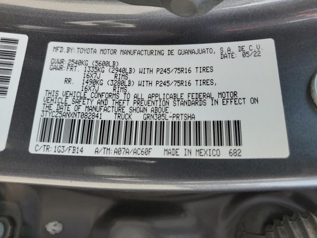 2022 Toyota Tacoma Double Cab VIN: 3TYCZ5ANXNT082841 Lot: 62750054