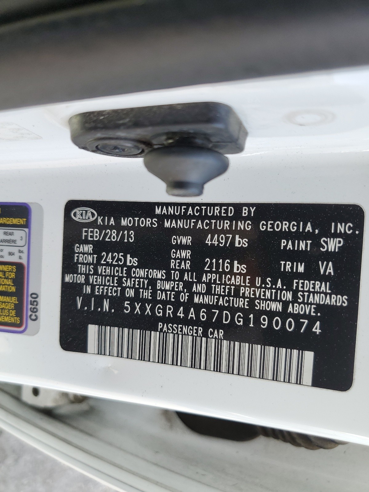 5XXGR4A67DG190074 2013 Kia Optima Sx