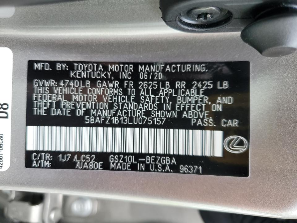 58AFZ1B13LU075157 2020 Lexus Es 350 Ultra Luxury