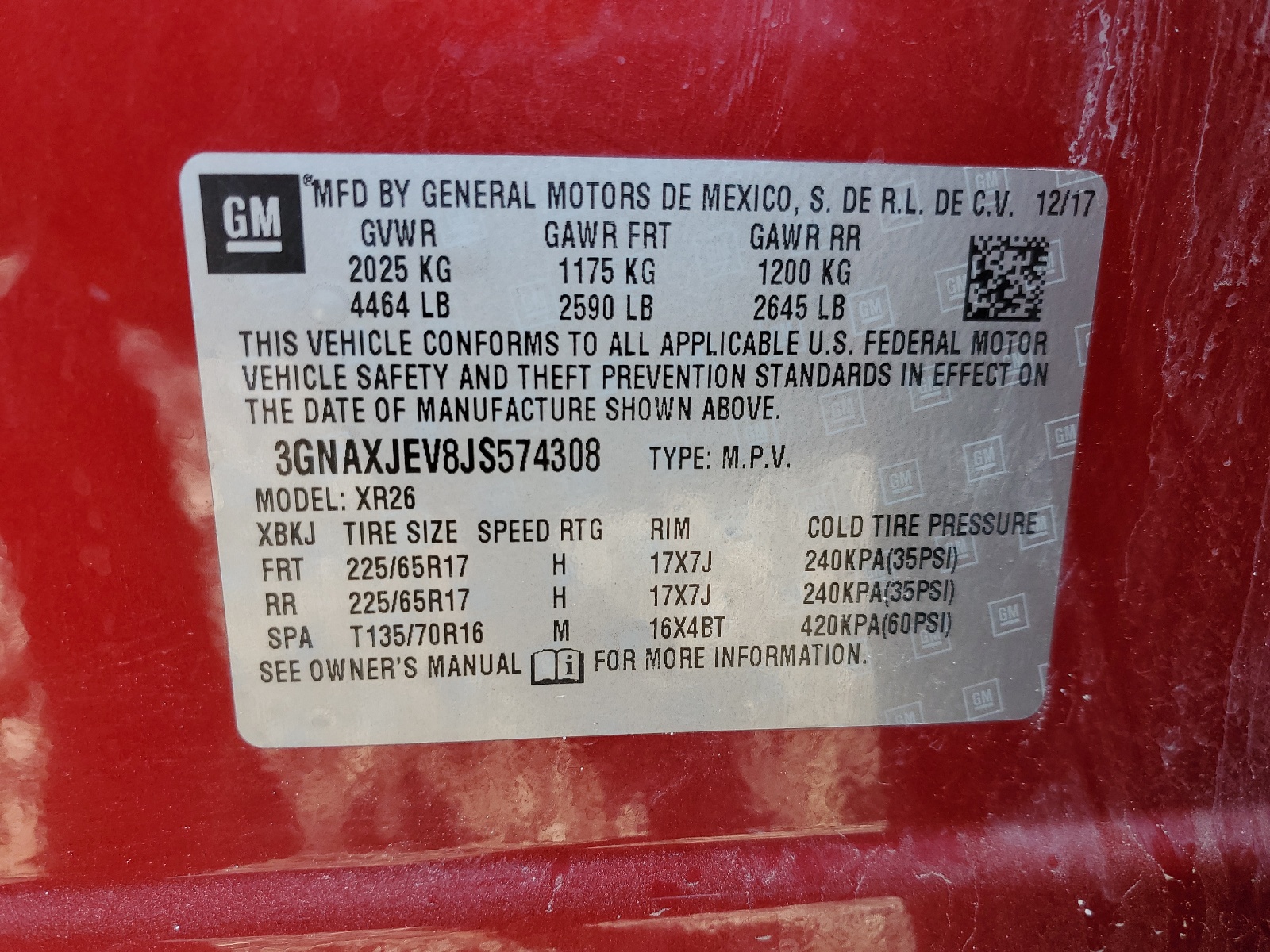 3GNAXJEV8JS574308 2018 Chevrolet Equinox Lt