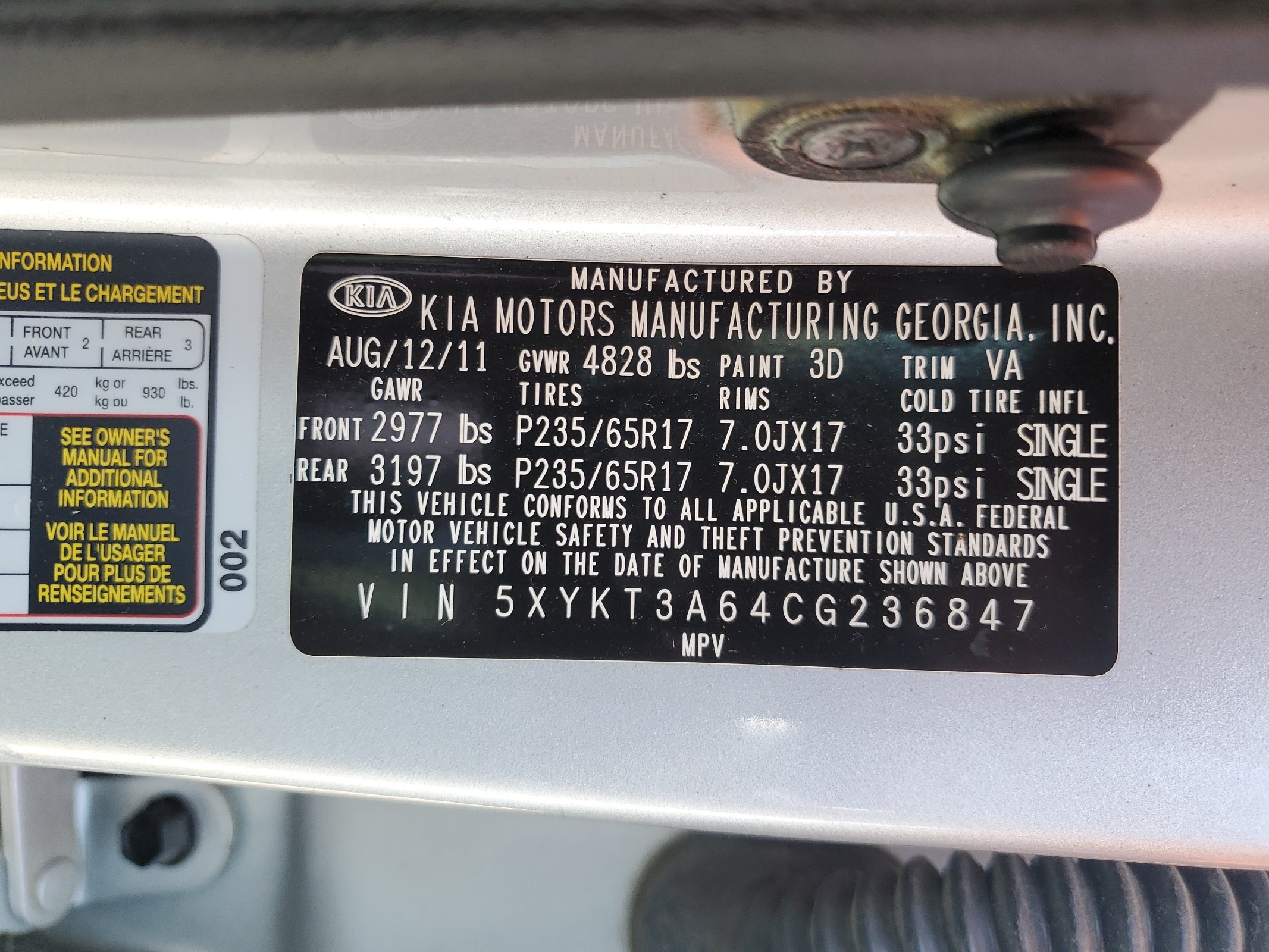 5XYKT3A64CG236847 2012 Kia Sorento Base