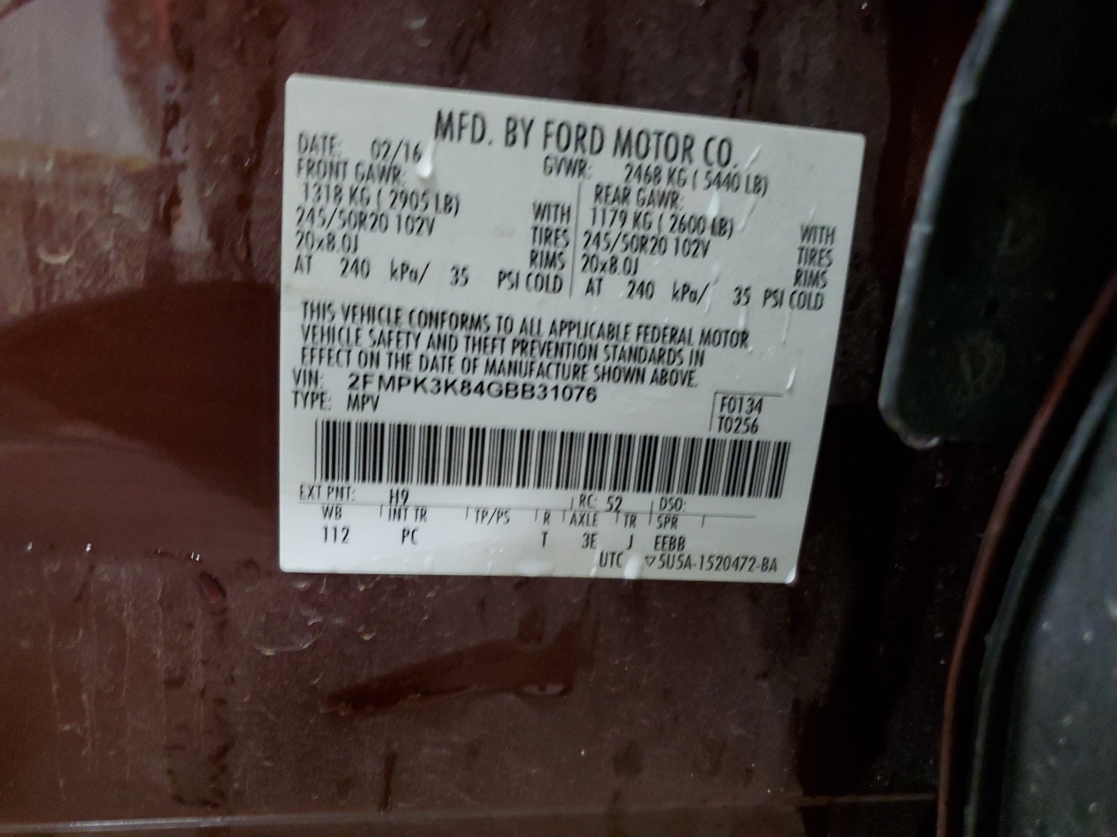 2FMPK3K84GBB31076 2016 Ford Edge Titanium