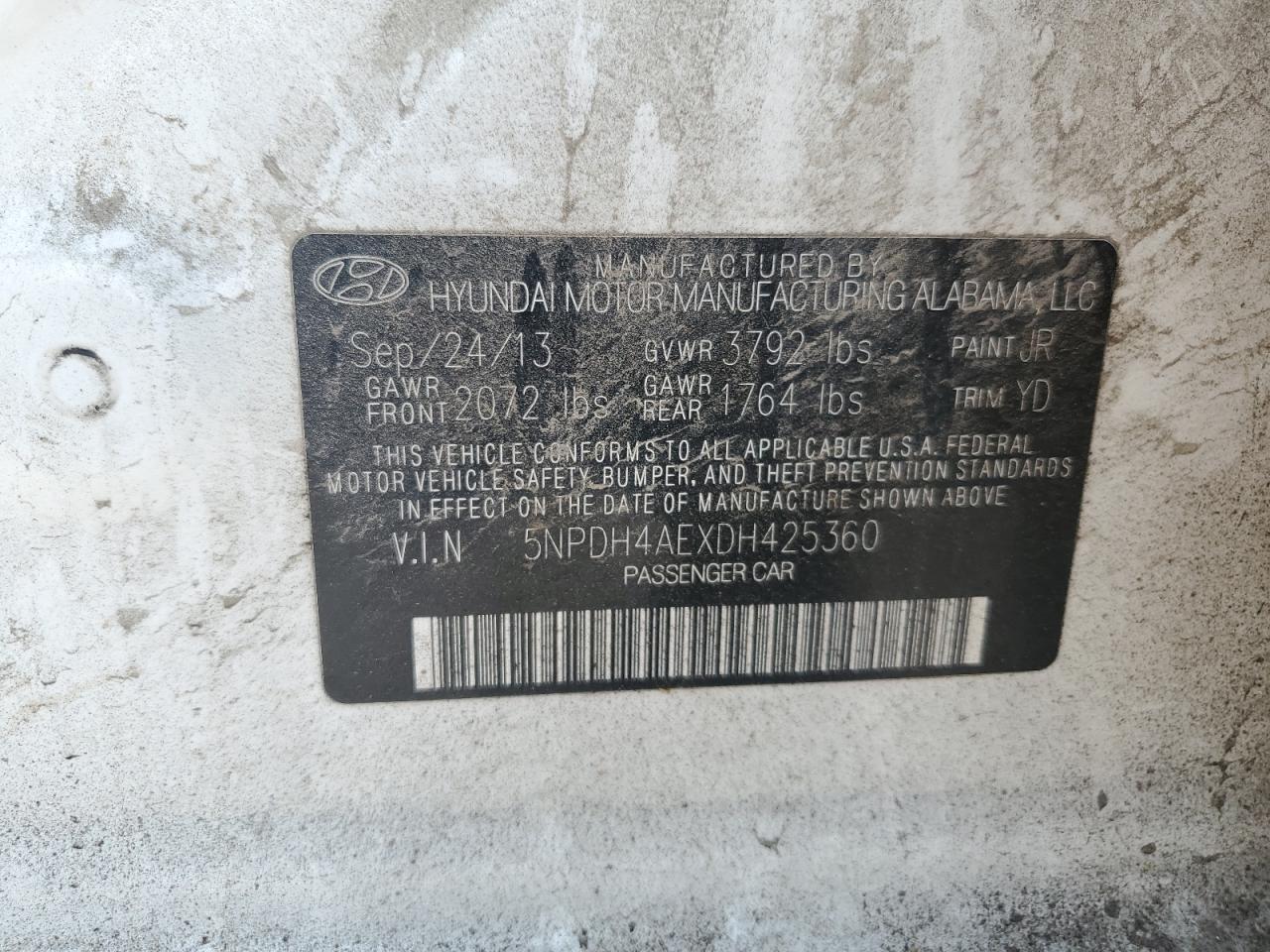 2013 Hyundai Elantra Gls VIN: 5NPDH4AEXDH425360 Lot: 63499534