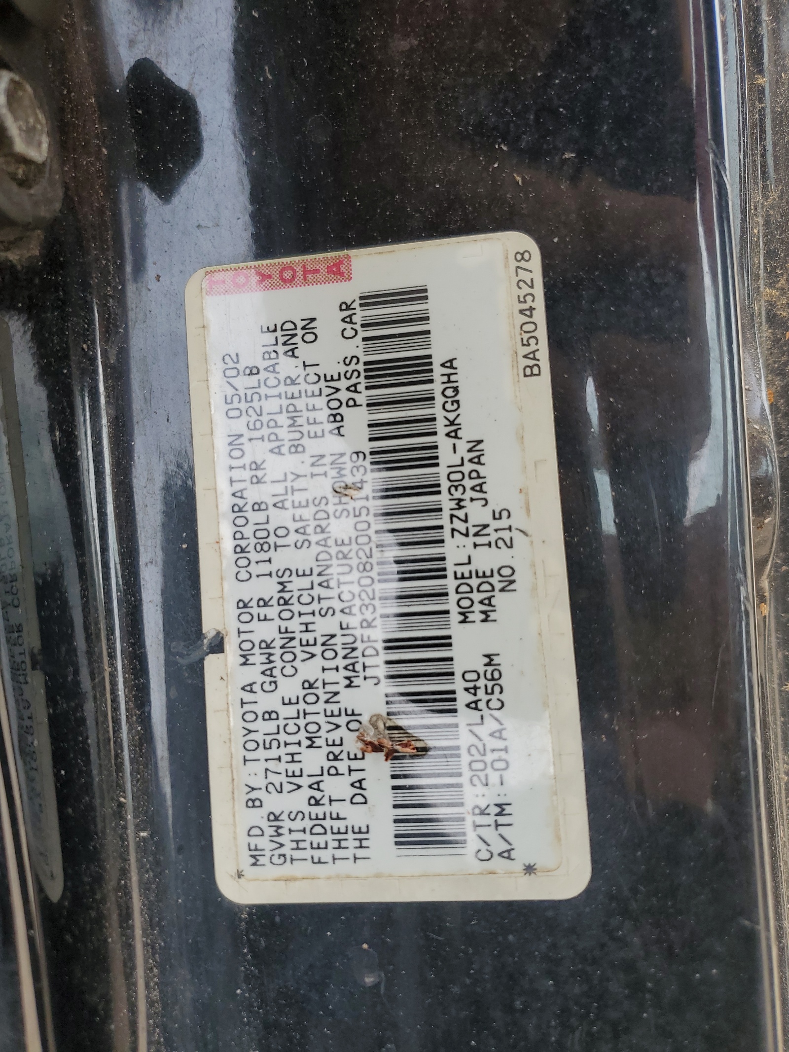 JTDFR320820051439 2002 Toyota Mr2 Spyder