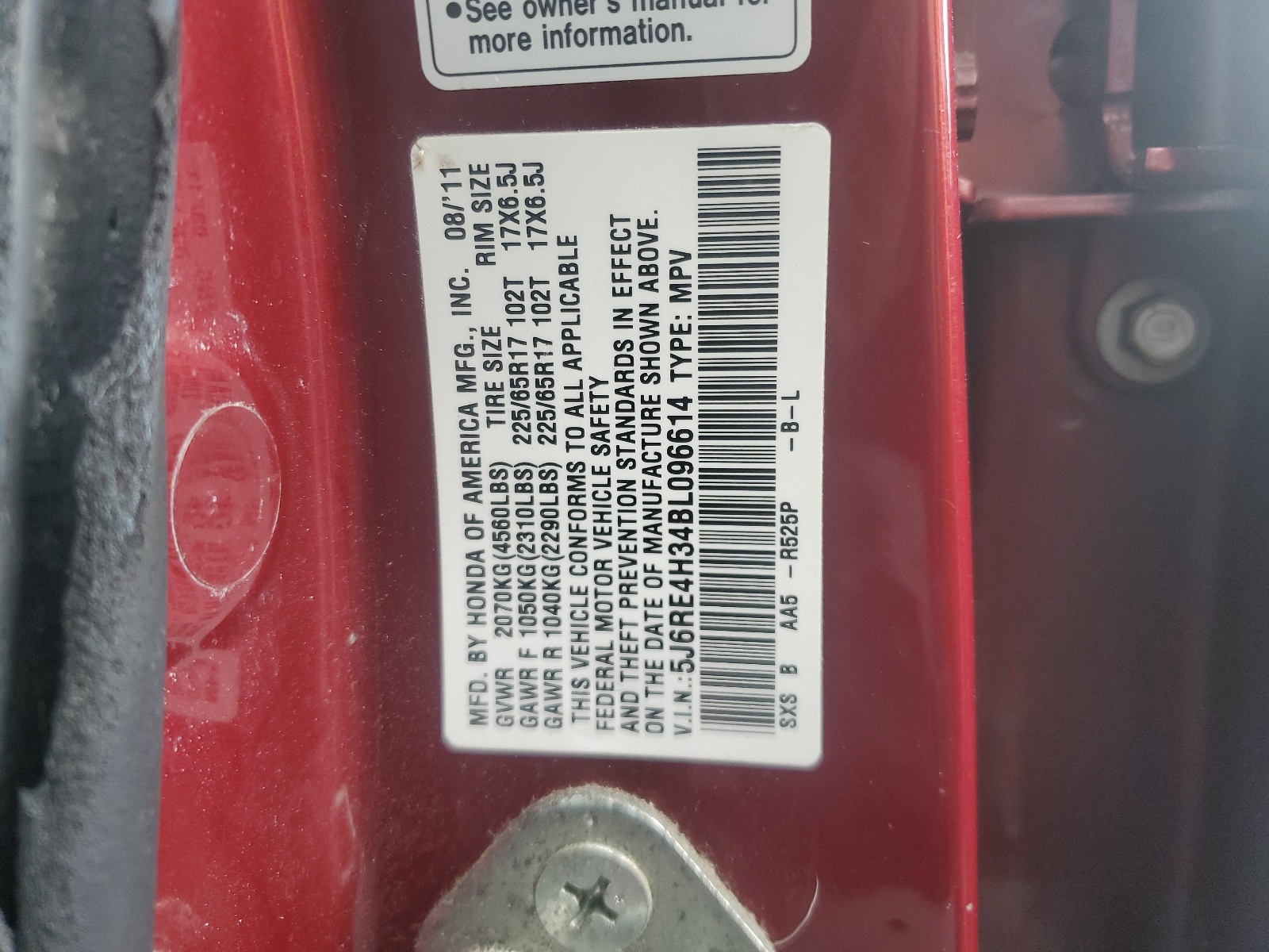 5J6RE4H34BL096614 2011 Honda Cr-V Lx