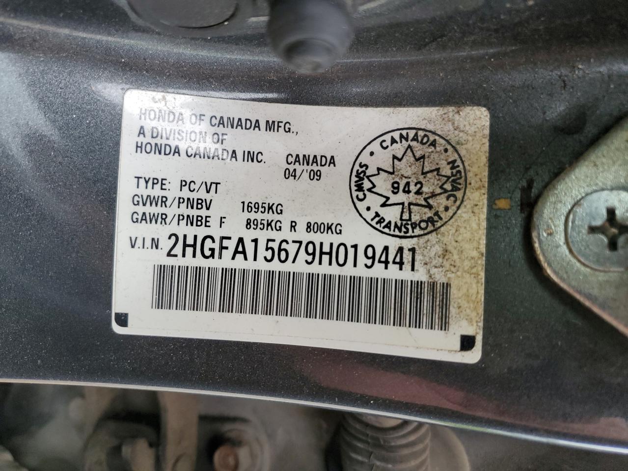 2009 Honda Civic Lx-S VIN: 2HGFA15679H019441 Lot: 65281774