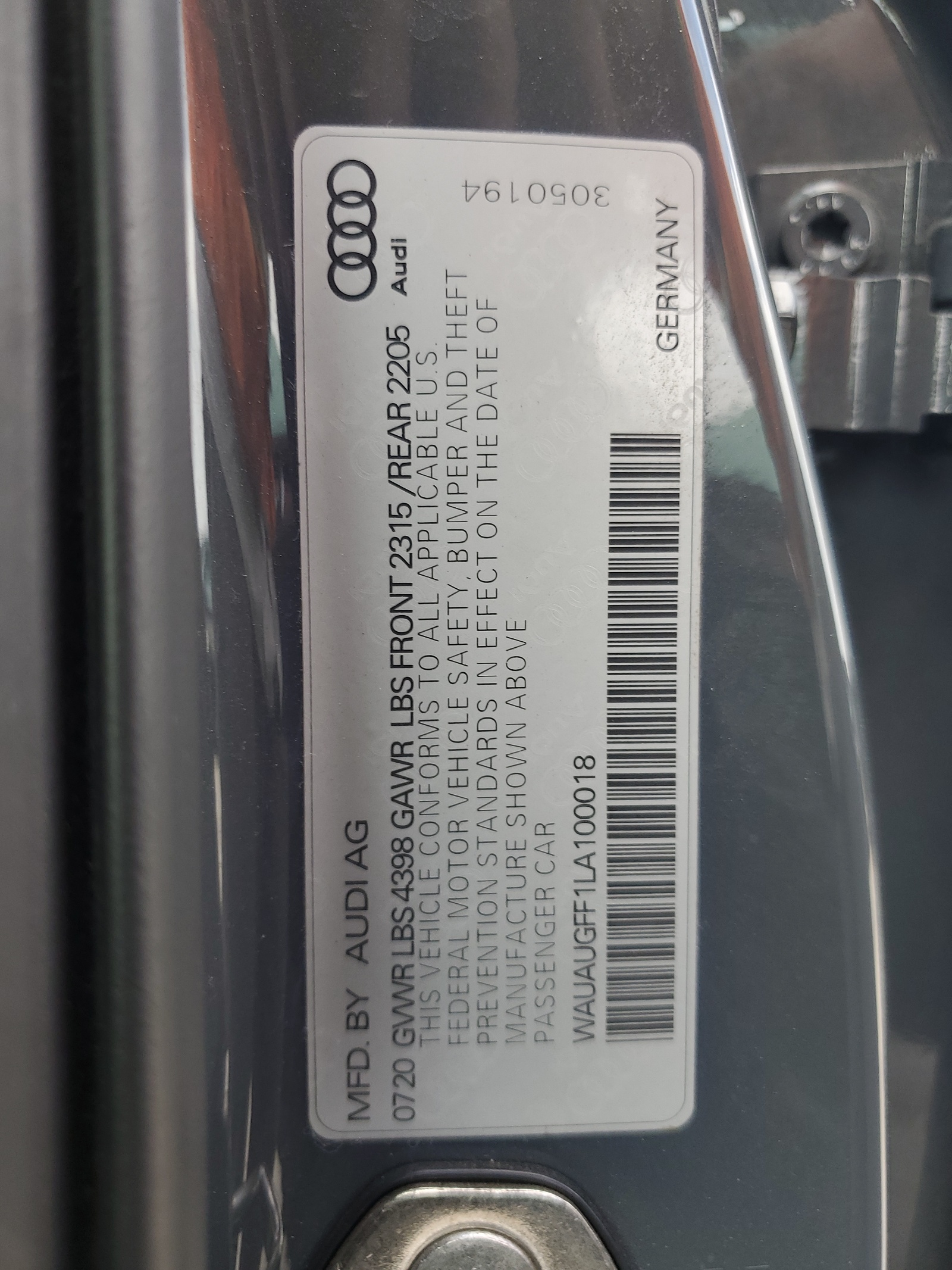 WAUAUGFF1LA100018 2020 Audi A3 Premium