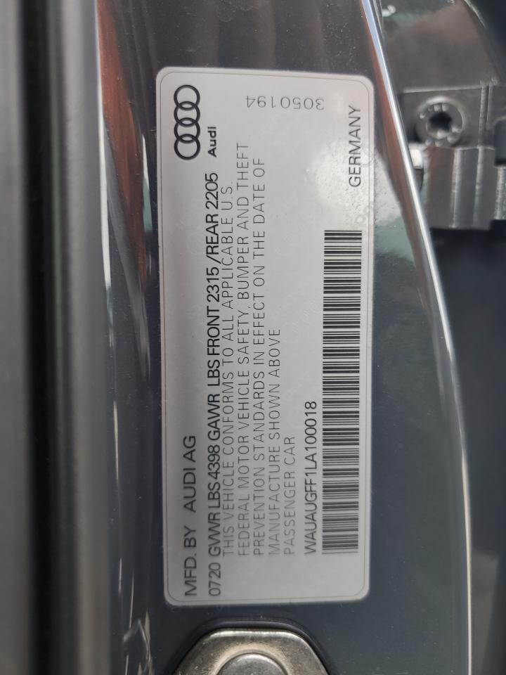 2020 Audi A3 Premium VIN: WAUAUGFF1LA100018 Lot: 62037454